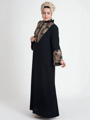 Nesrin Emniyetli Siyah Gold Mina Abaya Abiye Elbise