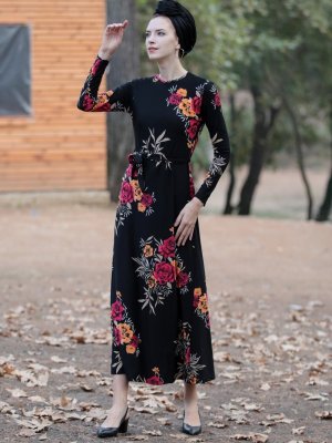 Selma Sarı Design Kiremit Pembe Lale Elbise