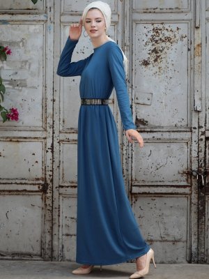 Selma Sarı Design İndigo Gamze Elbise
