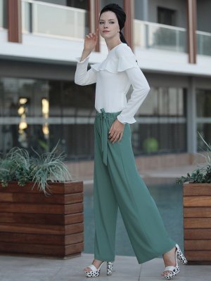 Selma Sarı Design Mint Beli Lastikli Basic Pantolon