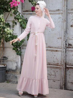 Selma Sarı Design Pudra Bahar Elbise