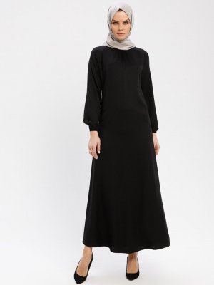 ECESUN Siyah Düz Renk Elbise
