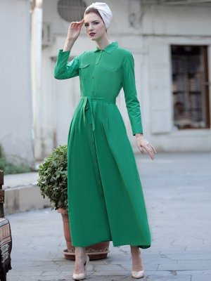 Selma Sarı Design Yeşil Cepli Spor Elbise