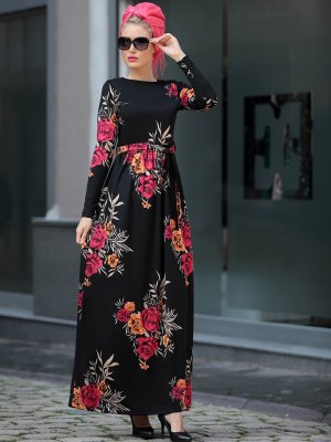 Selma Sarı Design Kiremit Pembe Gonca Elbise