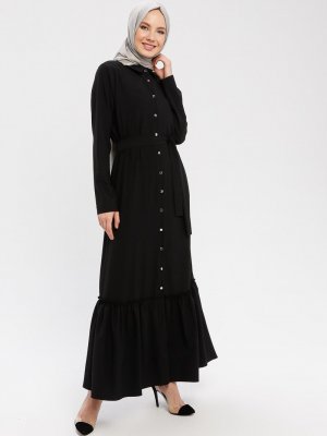 ELİT LİFE Siyah Boydan Düğmeli Elbise
