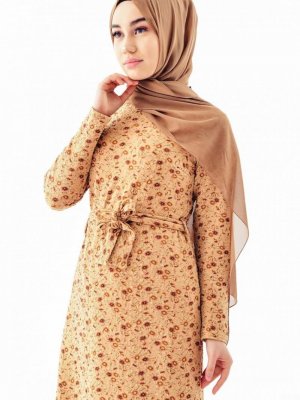 Sefamerve Camel Kuşaklı Elbise