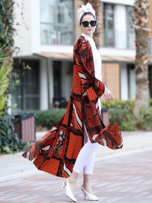Selma Sarı Design Turuncu Uzun Kimono Ceket