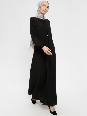 ELİT LİFE Siyah Yakası Bağcıklı Elbise