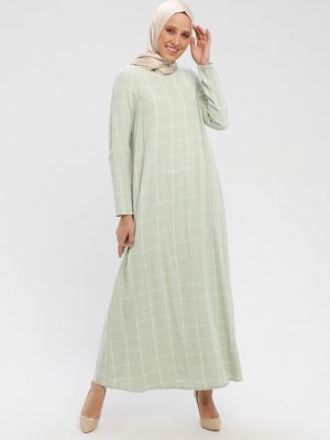 SOFMINA Açık Yeşil Kareli Elbise