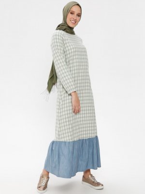 NAKŞİN Çağla Doğal Kumaşlı Kareli Elbise