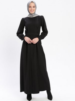 Moda Zenis Siyah Pileli Elbise