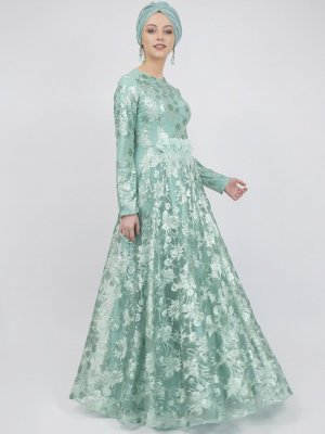Sew&Design Mint Yeşili Dantelli Abiye Elbise