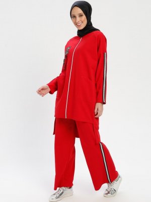 PİLİSE Kırmızı Tunik&Pantolon İkili Takım
