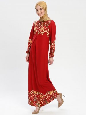 ECESUN Kırmızı Desenli Elbise