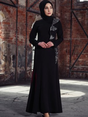 Sefamerve Siyah Payet Detaylı Elbise