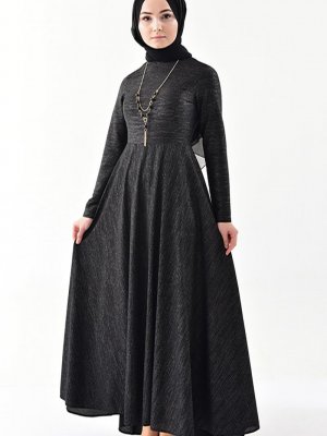 Sefamerve Siyah Simli Kolyeli Elbise