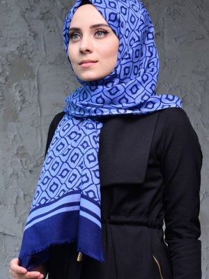 Sefamerve Mavi Lacivert Osmanlı Desen Şal