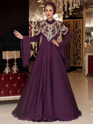 Selma Sarı Design Mor Lice Abiye Elbise
