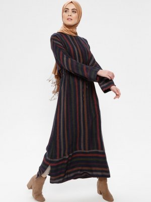 Loreen By Puane Karışık Renkli Çizgili Tunik Elbise