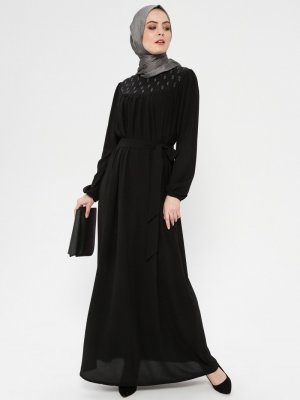 BAGİZA Siyah Taş Detaylı Elbise