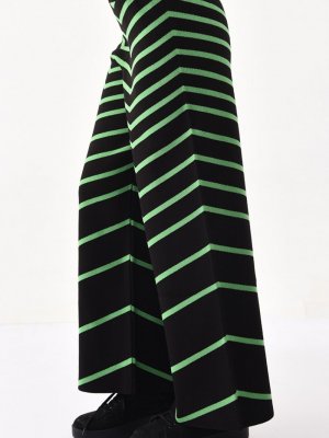 Sefamerve Siyah Yeşil Triko Çizgili Bol Paça Pantolon