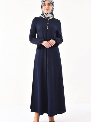 Sefamerve Lacivert Düğme Detaylı Elbise