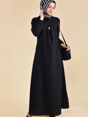 Sefamerve Siyah Önü Bağcıklı Elbise