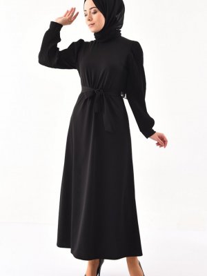 Sefamerve Siyah Kolu Piliseli Elbise