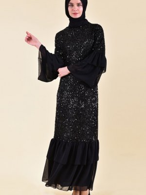 Sefamerve Siyah Payetli Elbise