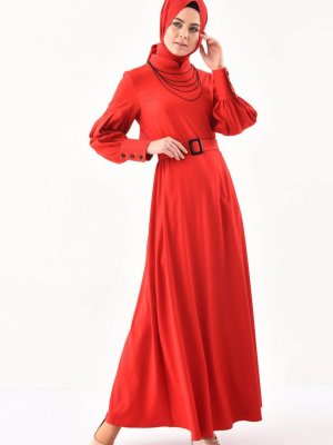Sefamerve Kırmızı Kemerli Elbise