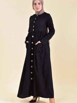 Sefamerve Siyah Önü Düğmeli Elbise