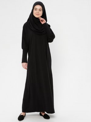 Hal-i Niyaz Siyah Tek Parça Namaz Elbisesi