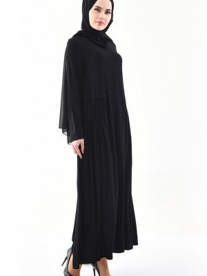 Sefamerve Siyah Yandan Pileli Elbise