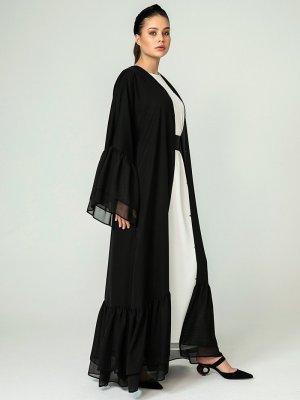 Nuum Design Siyah Şifon Detaylı Abaya