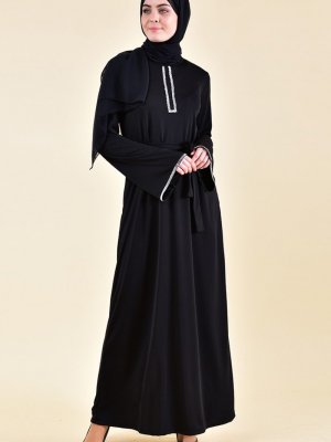 Sefamerve Siyah Kuşaklı Sandy Elbise