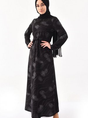 Sefamerve Siyah Bağcıklı Simli Elbise