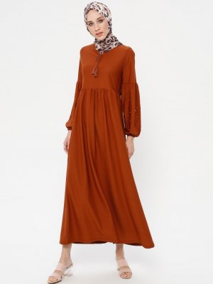 Dadali Kiremit Yakası Bağcıklı Elbise