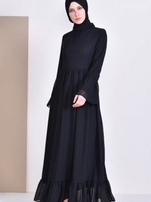Sefamerve Siyah Büzgülü Elbise