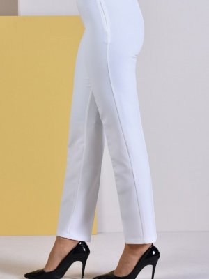 Sefamerve Beyaz Yandan Fermuarlı Likralı Pantolon