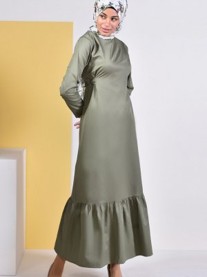Sefamerve Haki Yeşil Kuşaklı Elbise