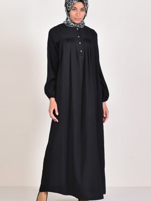 Sefamerve Siyah Düğmeli Elbise