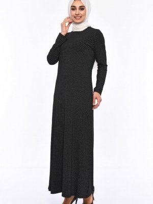 Sefamerve Siyah Puantiyeli Elbise