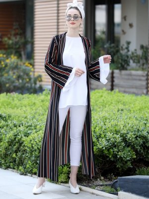 Selma Sarı Design Siyah Kiremit Uzun Kimono Ceket