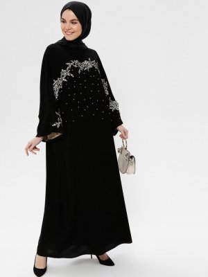 SOFMINA Siyah Güpürlü Elbise Ferace