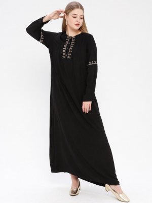 Ginezza Siyah Nakış Detaylı Pileli Elbise