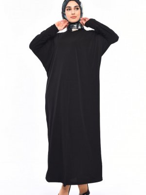 Sefamerve Siyah Yarasa Kol Sandy Elbise