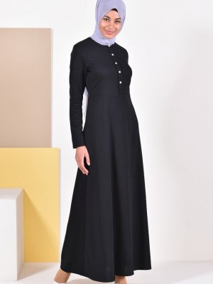 Sefamerve Siyah Düğme Detaylı Elbise