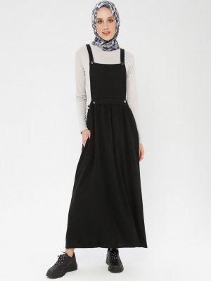 İLMEK TRİKO Siyah Salopet Elbise