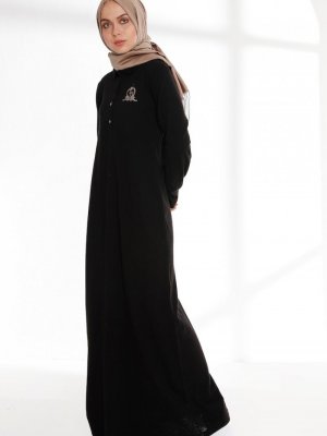 Sefamerve Siyah Polo Yaka Pike Örme Elbise