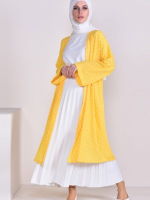 Sefamerve Sarı Puantiye Desenli Abaya